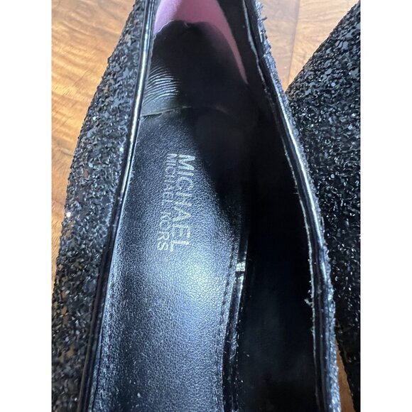 Michael Kors Woman’s 7 Black Leather Glitter Arabella Studded Heels Kitten Pumps - Picture 6 of 8